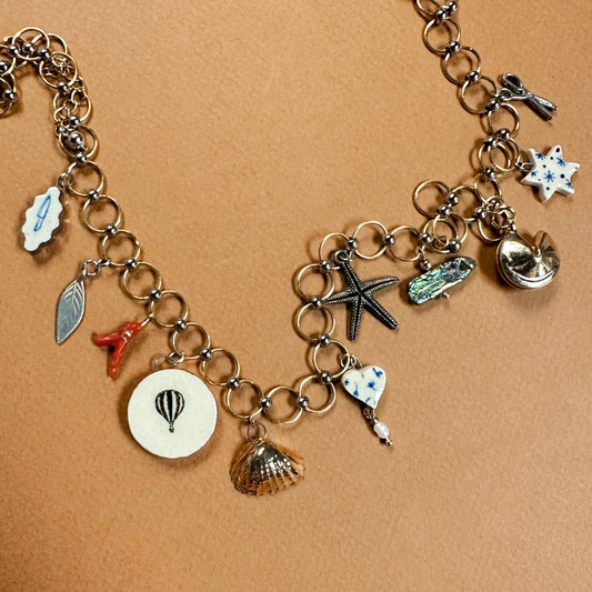 HANDMADE CERAMIC CHARMS EMBELLISHED WITH 10K GOLD LUSTRE & VINTAGE PEARLS