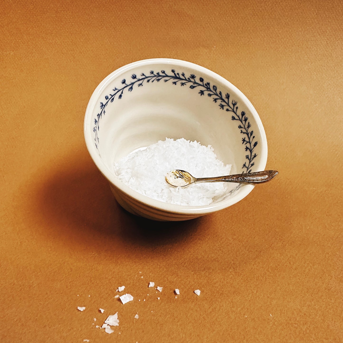 HAND-PAINTED HEIRLOOM SALT CELLAR & ANTIQUE SALT SPOON
