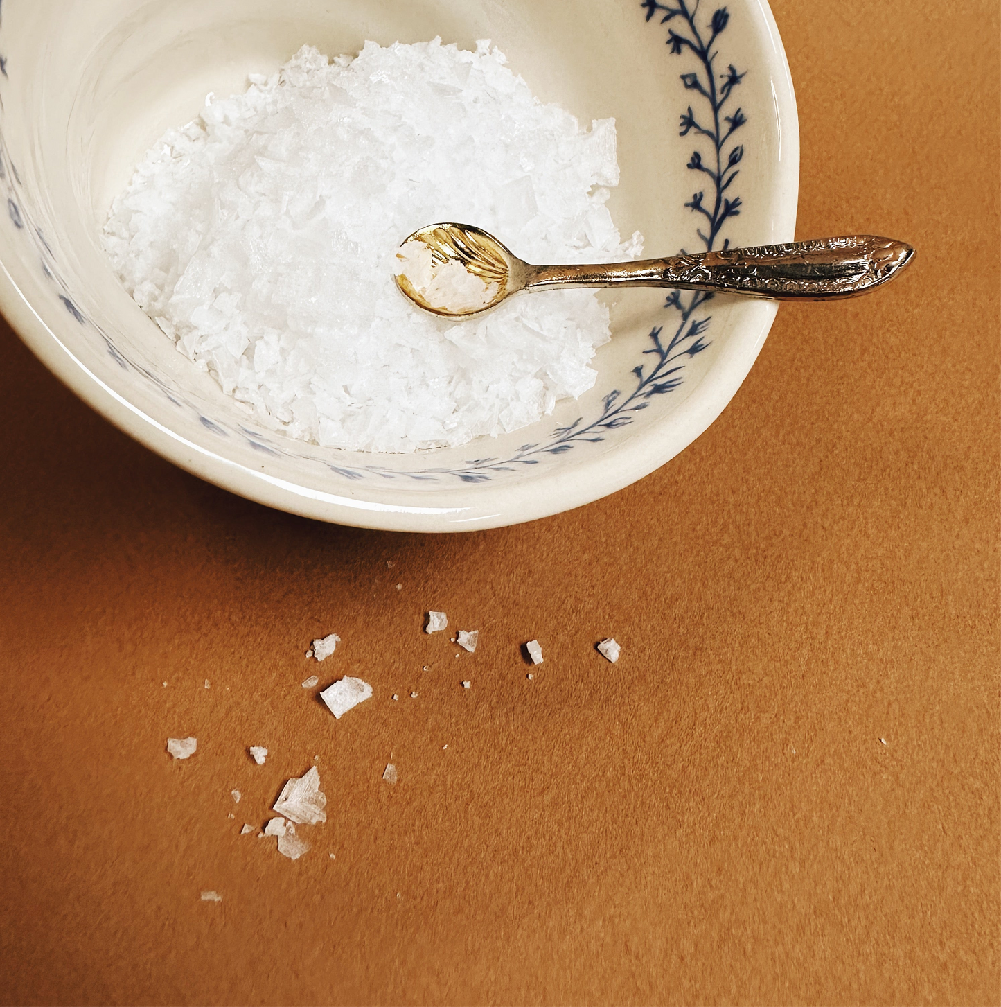 HAND-PAINTED HEIRLOOM SALT CELLAR & ANTIQUE SALT SPOON
