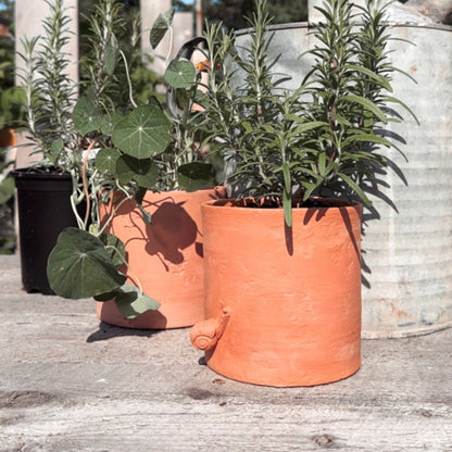 HANDMADE AGED TERRACOTTA POT WITH SNAIL