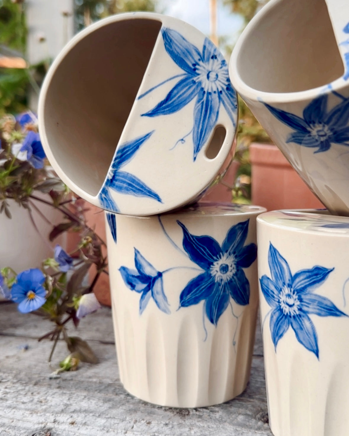 HAND-PAINTED CLEMATIS TRAVEL MUGS