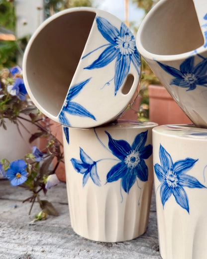 HAND-PAINTED CLEMATIS TRAVEL MUGS