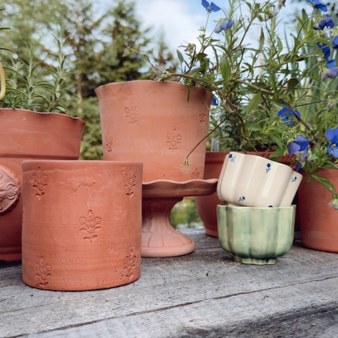 HANDMADE AGED BLOCKPRINT TERRACOTTA POT