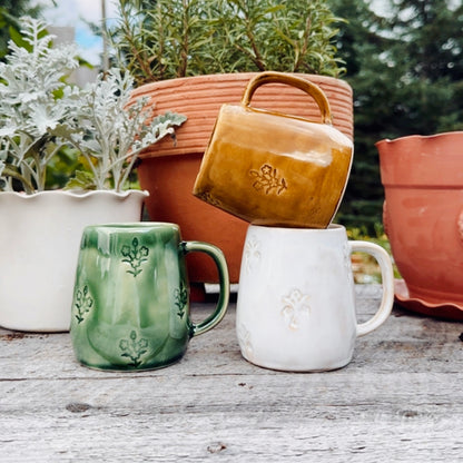 BLOCKPRINT FLOWER MUGS