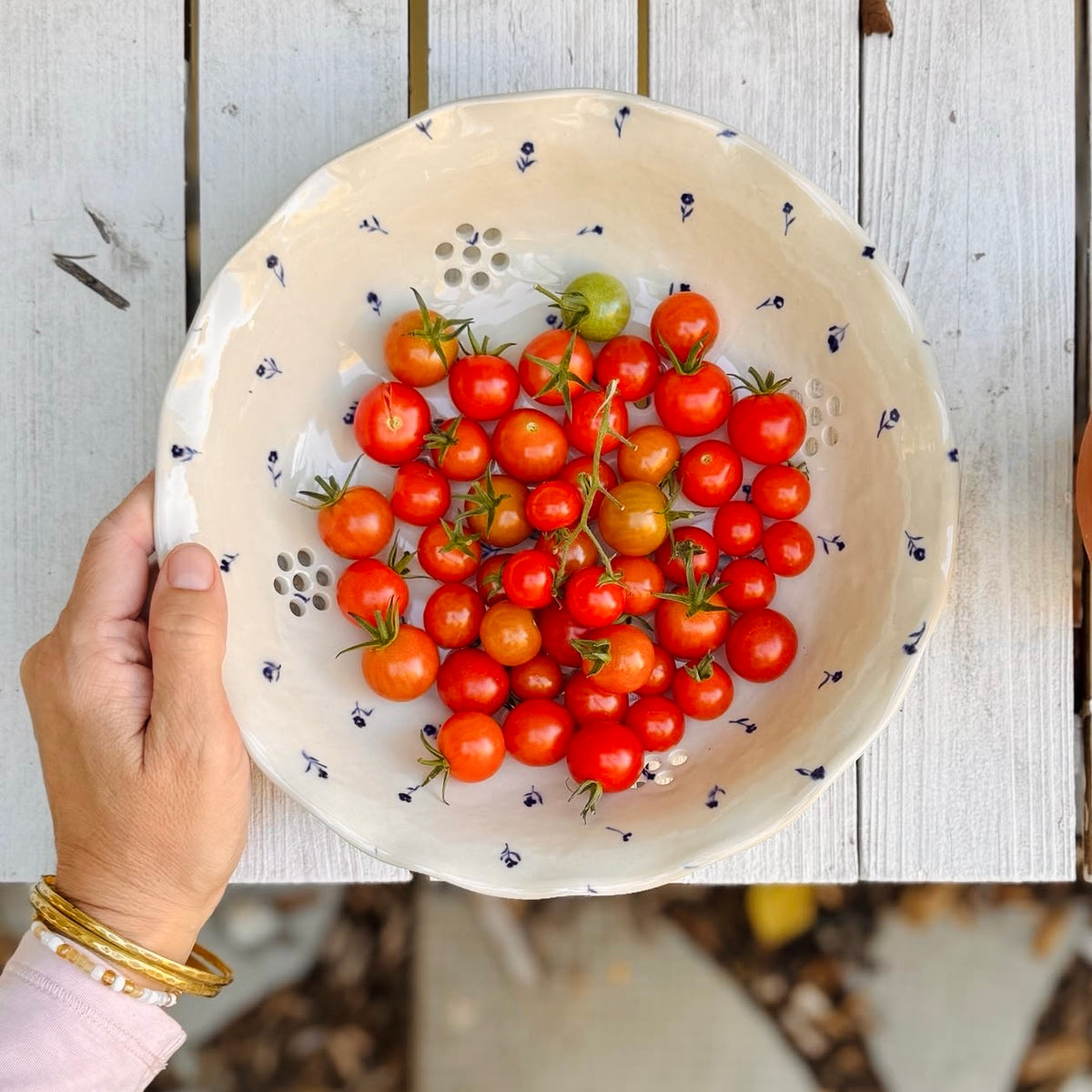 HAND-PAINTED HEIRLOOM FLOWER COLANDER