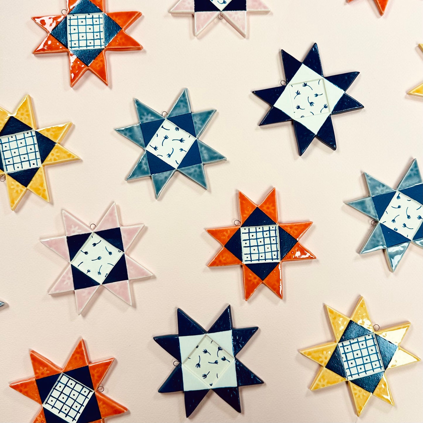 OHIO STAR CERAMIC QUILT BLOCK ORNAMENT